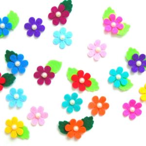 20 x Rainbow felt flowers with leaves, toppers, embellishments, card making