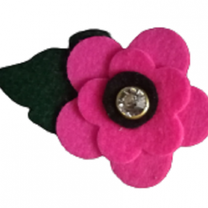felt flowers with leaves applique , die cuts  - pink  (05)