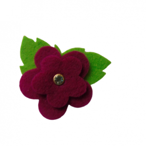4.5 cm (excl. leaves)- felt flowers with leaves applique , die cuts  - fuchsia (06)