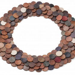 250 genuine upholstery leather circle die cuts 1.2cm diameter in mixed colours including brown tan cream black and burgundy arranged on white background – 4Creatives UK leather craft supplies