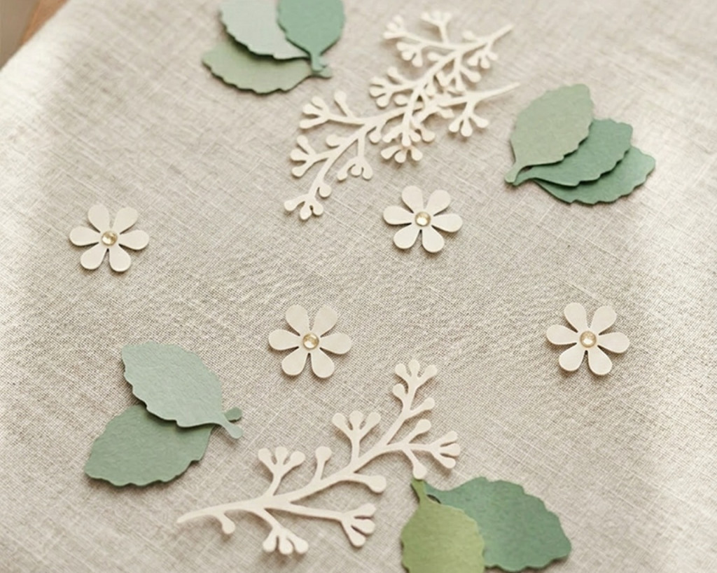 Paper die cut floral shapes for card making and craft projects