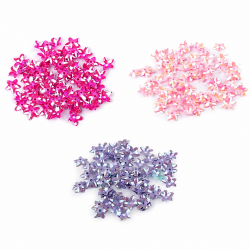 13mm 3D flower sequins in Purple AB, Fuchsia AB and Pink AB with raised petal shape and centre hole