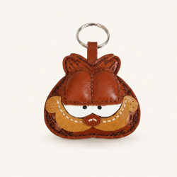 Finished brown leather cat keyring made using the DIY sewing kit