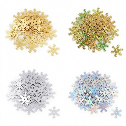Four piles of 19mm snowflake sequins on a white background showing Gold, Laser Gold, Silver and Laser Silver finishes