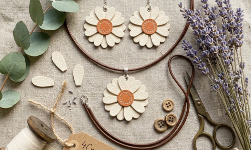 Leather die cut shapes used to create handmade earrings and jewellery designs